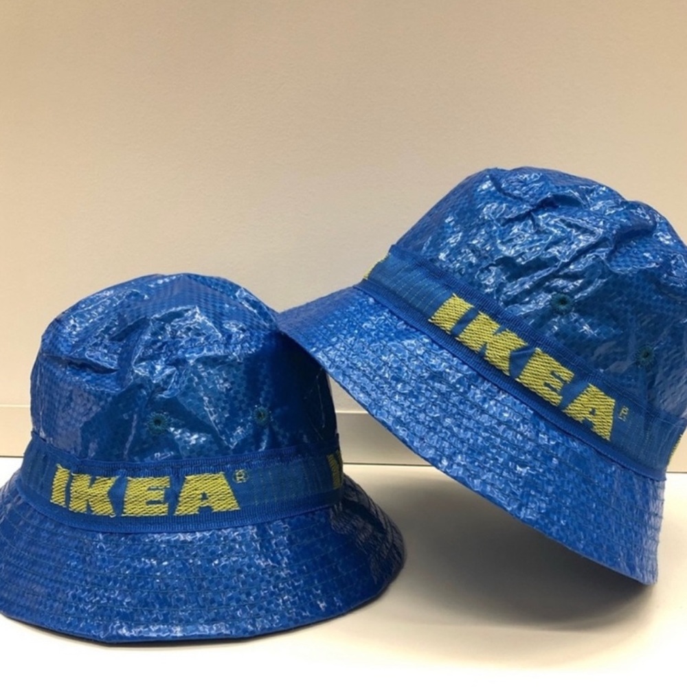 IKEA Limited Edition KNORVA­ Bucket Hat Blue logo yellow waterproof rain cap NEW - Picture 2 of 6
